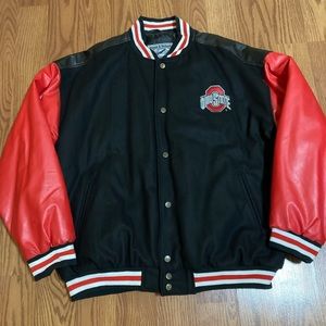 OHIO STATE UNIVERSITY COLLEGE LETTERMAN STYLE JACKET. STEVE AND BARRYS BRAND..